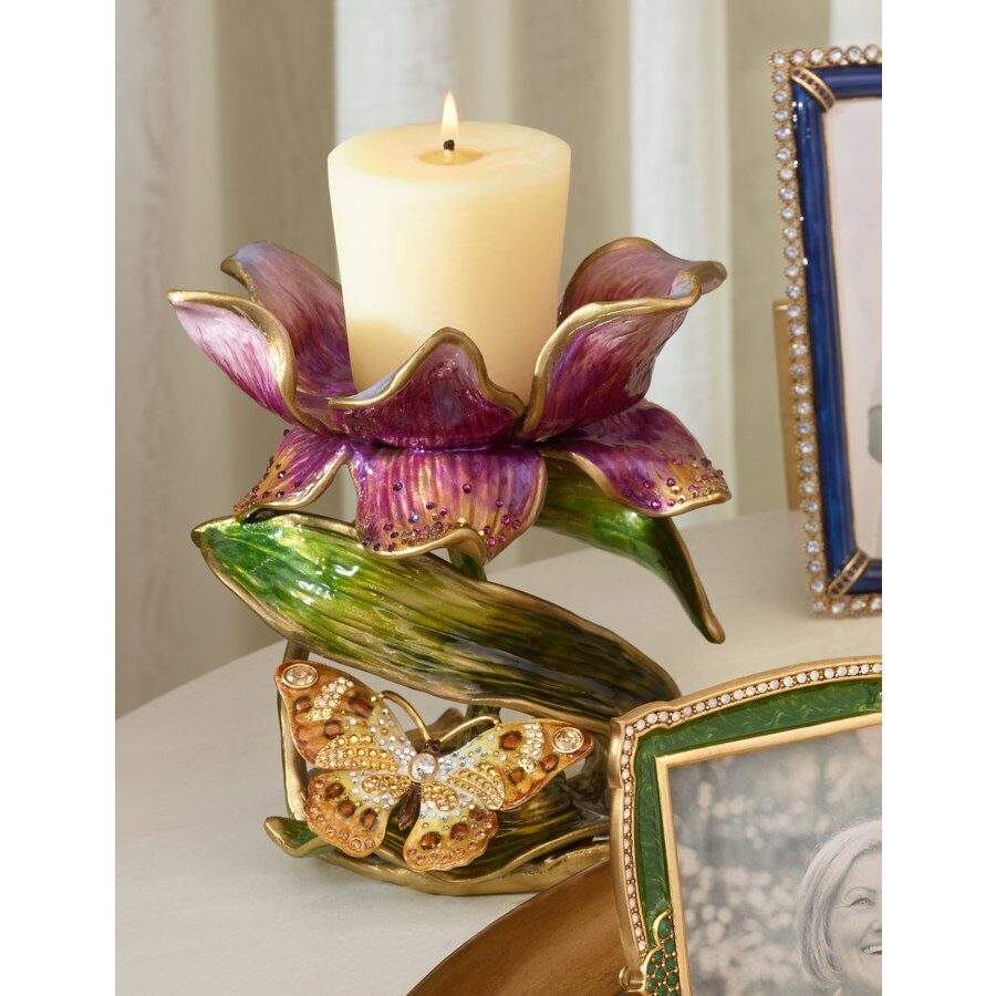 Jay Strongwater Aimee Floral 7" Pillar Candle Holder Brocade Candleholder, alternate view