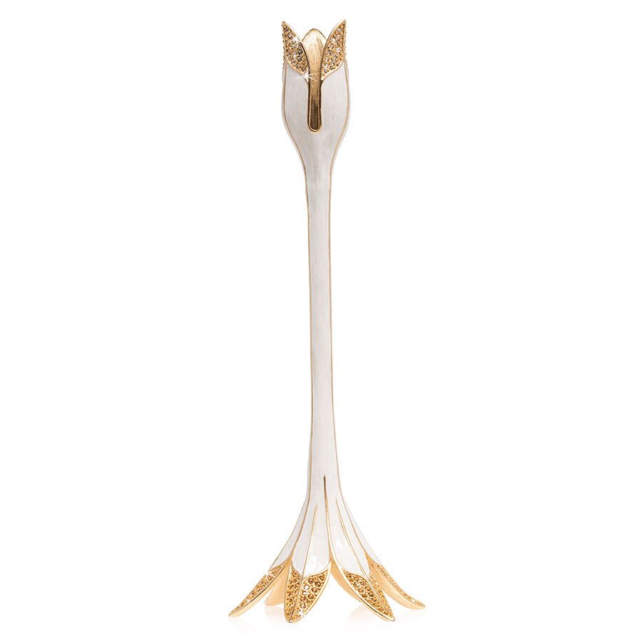 Jay Strongwater Ambrosius Tulip Tall White Candlestick Holder, alternate view