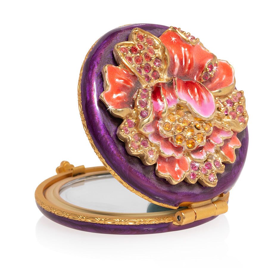 Jay Strongwater Angela Floral Round Compact Handheld Mirror, alternate view