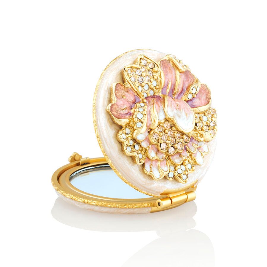 Jay Strongwater Angela Round Floral Compact Handheld Mirror, alternate view
