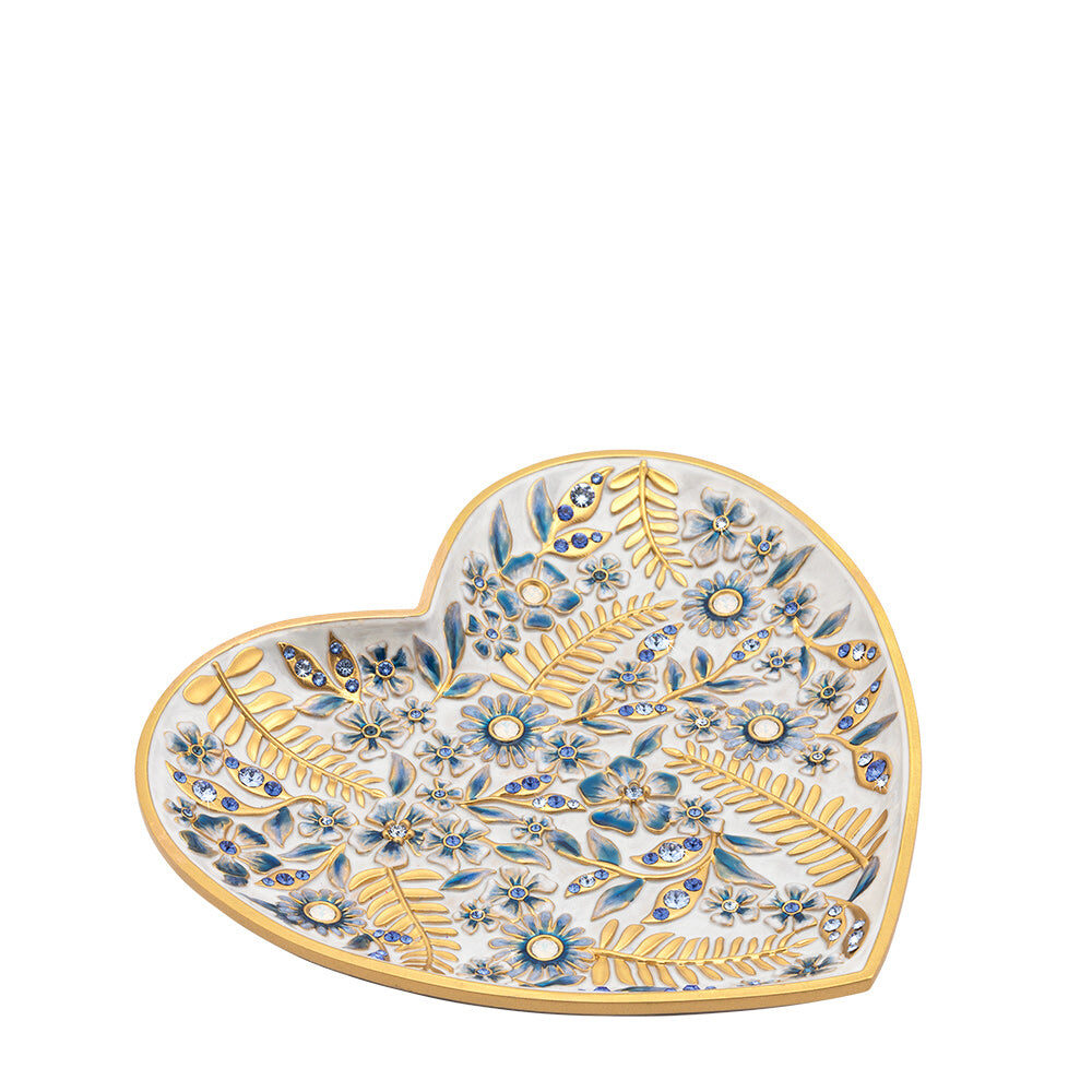 Jay Strongwater Aria Floral Heart Trinket Tray - Blue