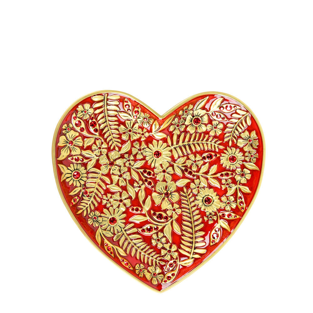 Jay Strongwater Aria Floral Heart Trinket Tray - Ruby