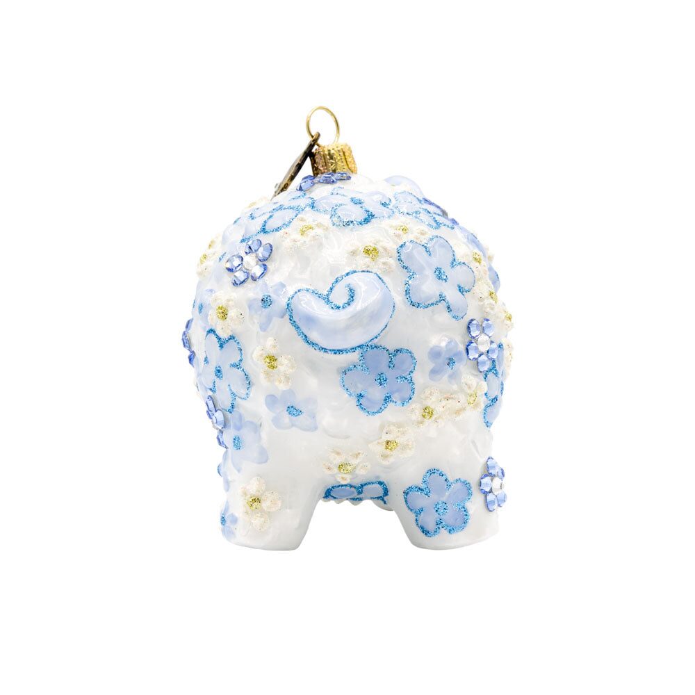 Jay Strongwater Blue Floral Piggy Ornament, alternate view
