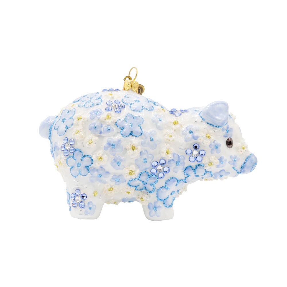 Jay Strongwater Blue Floral Piggy Ornament, alternate view