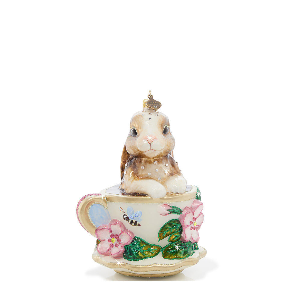 Jay Strongwater Bunny Teacup Glass Ornament