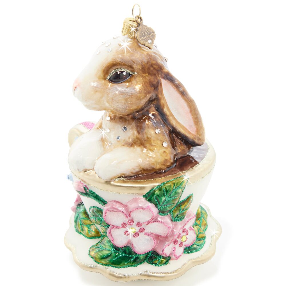 Jay Strongwater Bunny Teacup Glass Ornament, alternate view