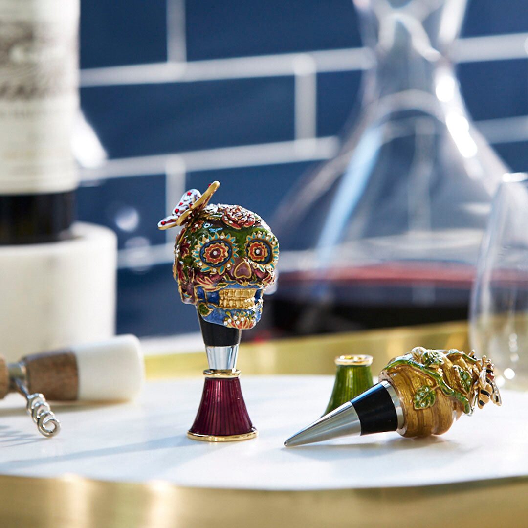 Jay Strongwater Calavera Skull Wine Stopper and Stand Bottle Stoppers & Saver, alternate view