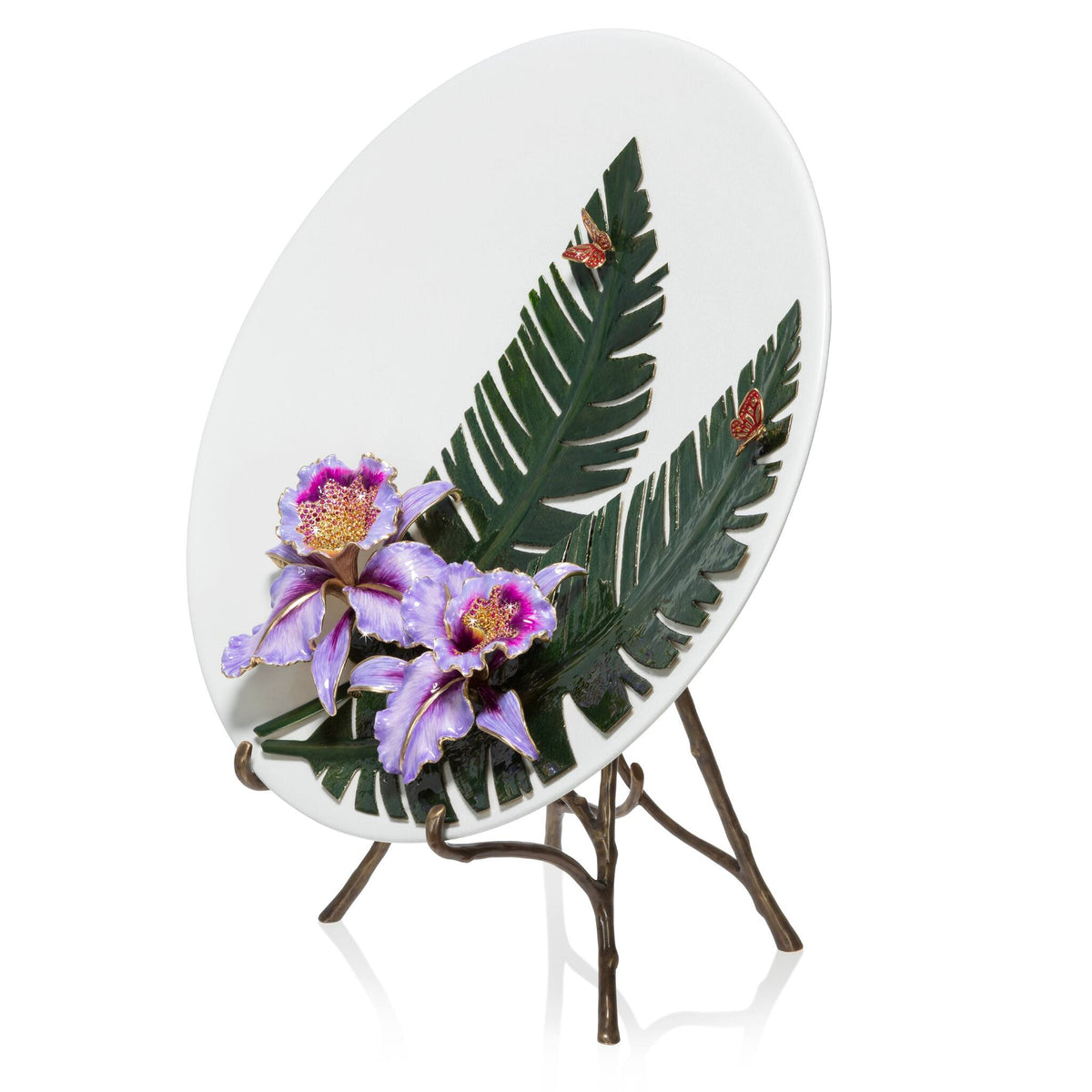 Jay Strongwater Catalina Orchid and Banana Leaf Platter with Stand, alternate view
