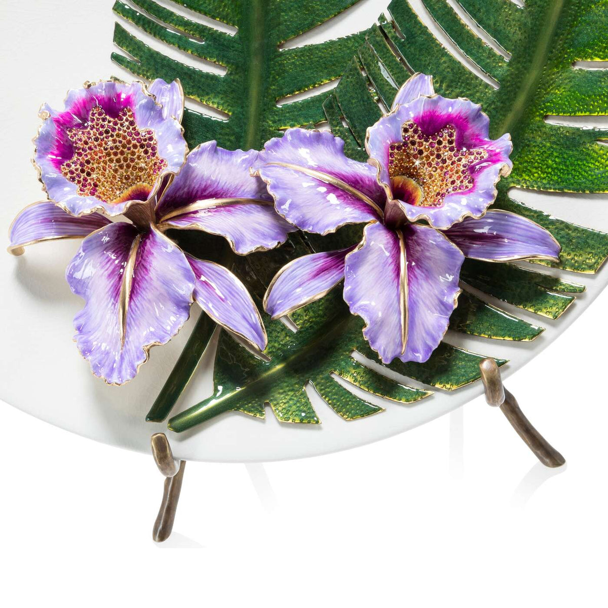Jay Strongwater Catalina Orchid and Banana Leaf Platter with Stand, alternate view