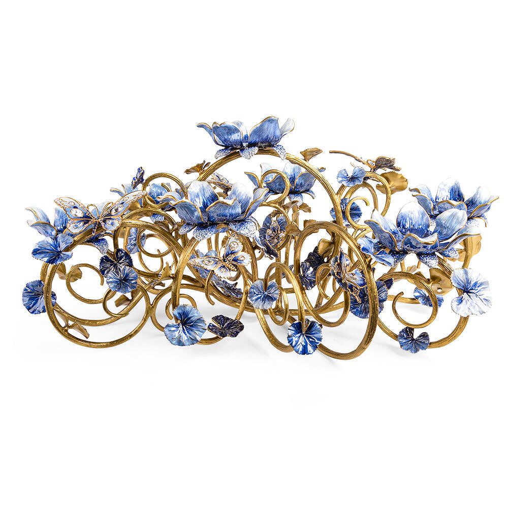 Jay Strongwater Claudine Floral and Butterfly Candelabra Delft Garden, alternate view