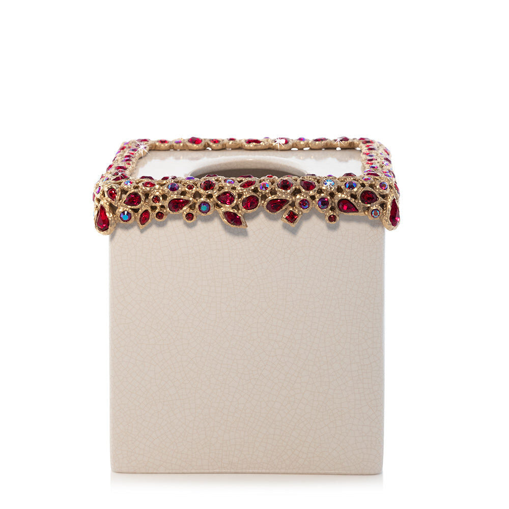 Jay Strongwater Emerson Bejeweled Tissue Box - Ruby Facial Tissue Holder