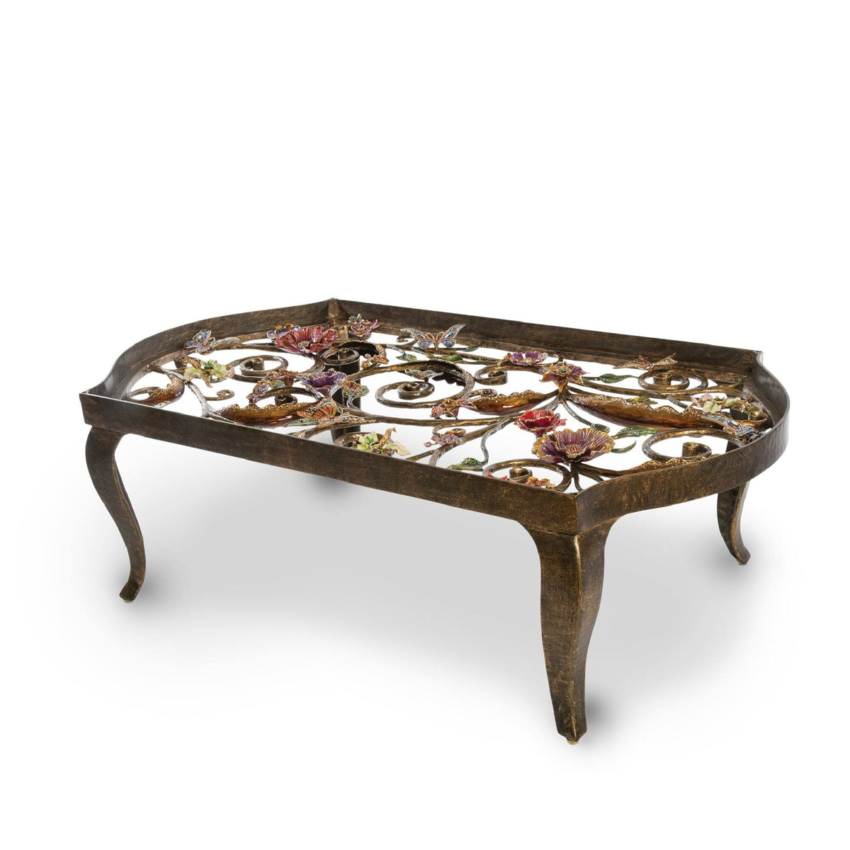 Jay Strongwater Everett Floral & Scroll Coffee Table, alternate view