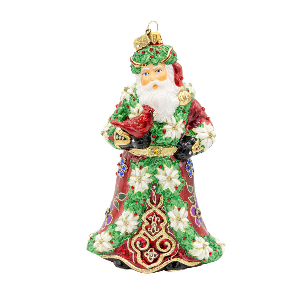 Jay Strongwater Floral Santa Ornament