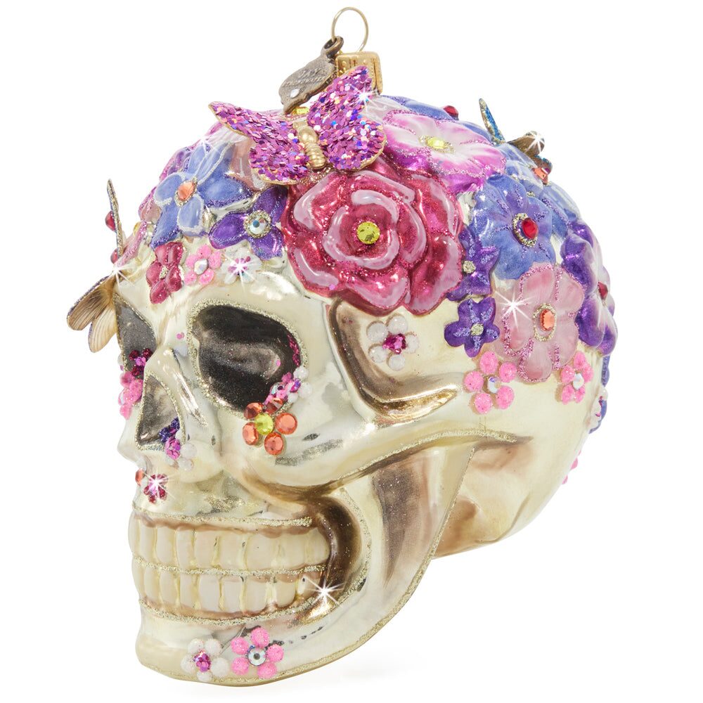 Jay Strongwater Floral Skull Glass Ornament, alternate view