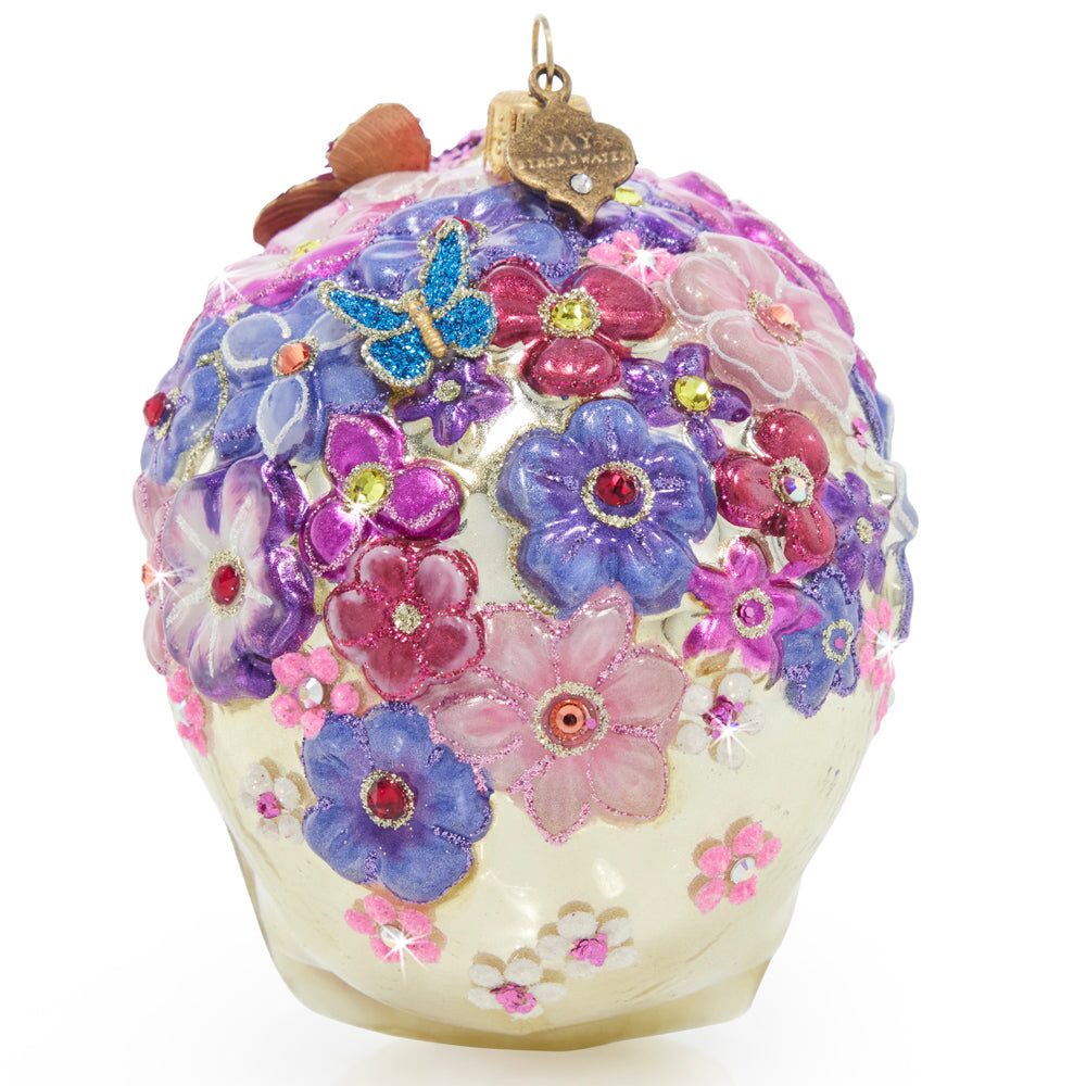 Jay Strongwater Floral Skull Glass Ornament, alternate view