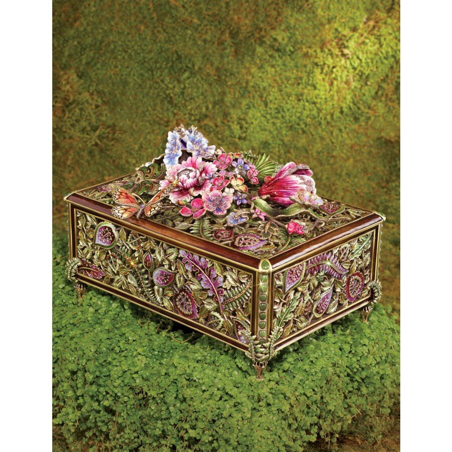 Jay Strongwater Genevieve Grand Floral Chest Flora & Fauna Decorative Box, alternate view