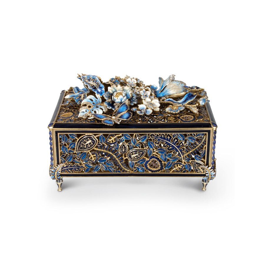 Jay Strongwater Genevieve Grand Floral Chest Indigo Decorative Box, alternate view