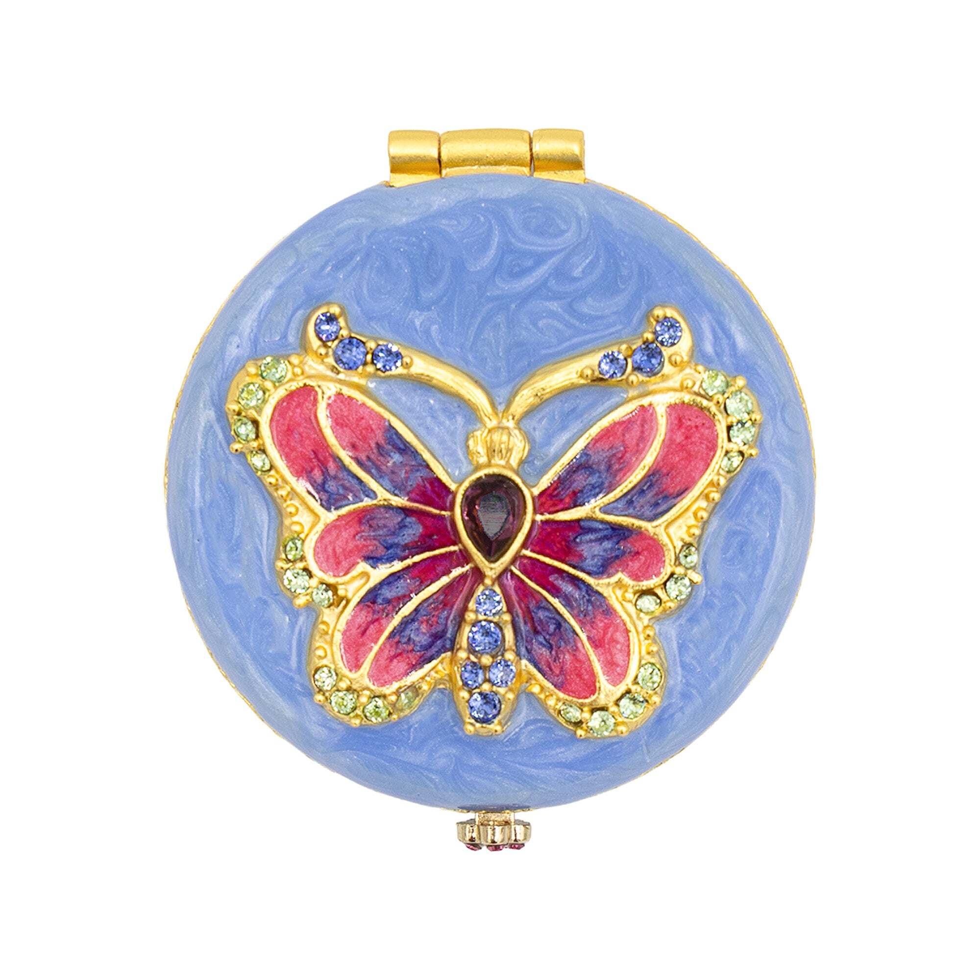 Jay Strongwater Jayla 2” Round Butterfly Compact – Flora & Fauna Handheld Mirror