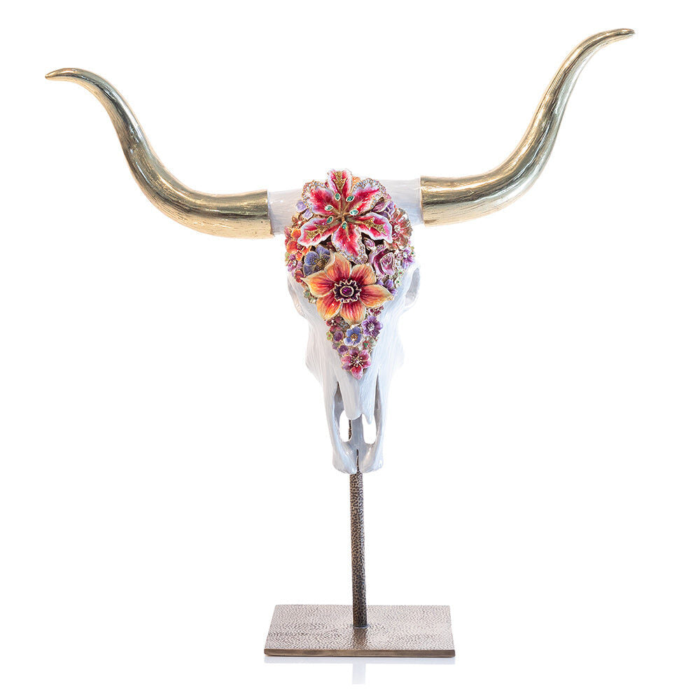 Jay Strongwater Kayden Cow Skull with Flowers Objet Figurine
