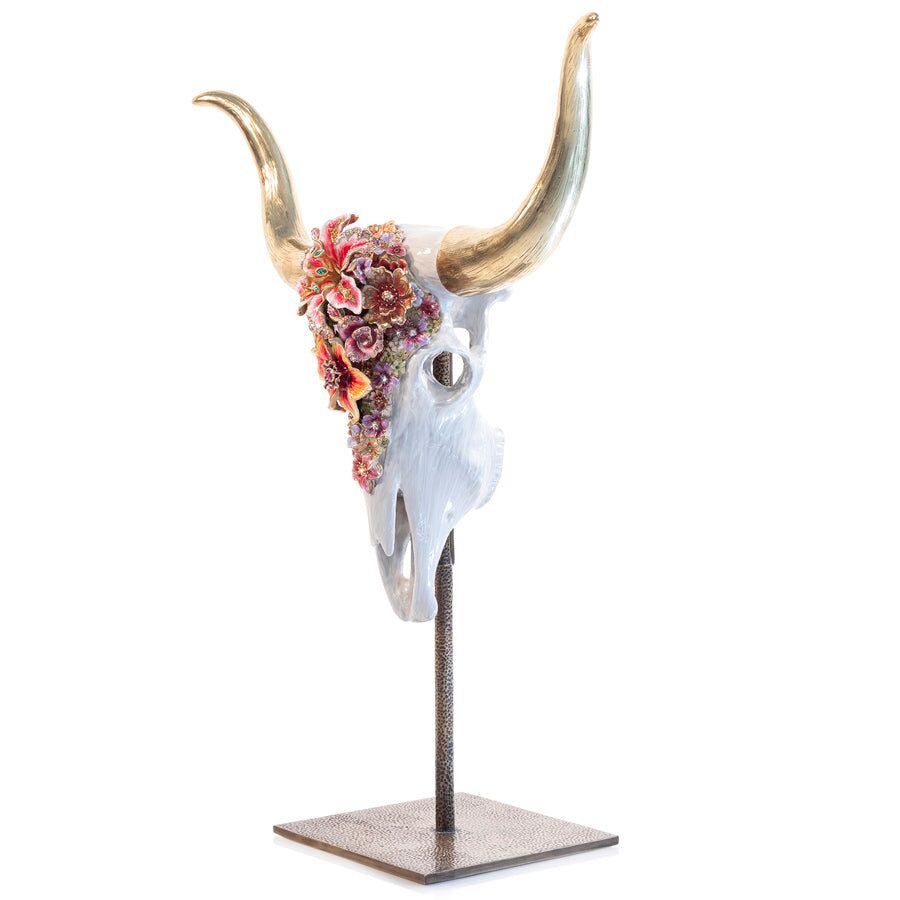 Jay Strongwater Kayden Cow Skull with Flowers Objet Figurine, alternate view