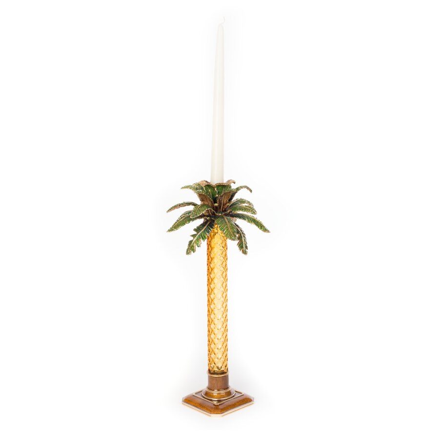 Jay Strongwater Kiana Palm Leaf Jeweled Glass Candlestick Candlestick Holder, alternate view