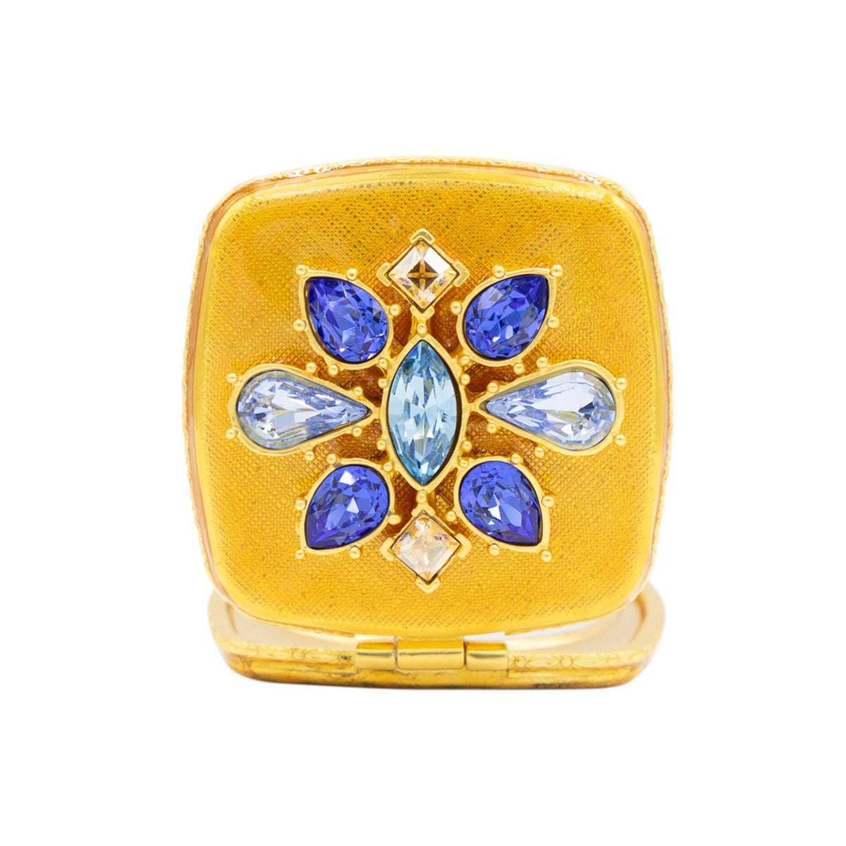 Jay Strongwater Luella 2” Square Jeweled Compact – Delft Garden Handheld Mirror, alternate view