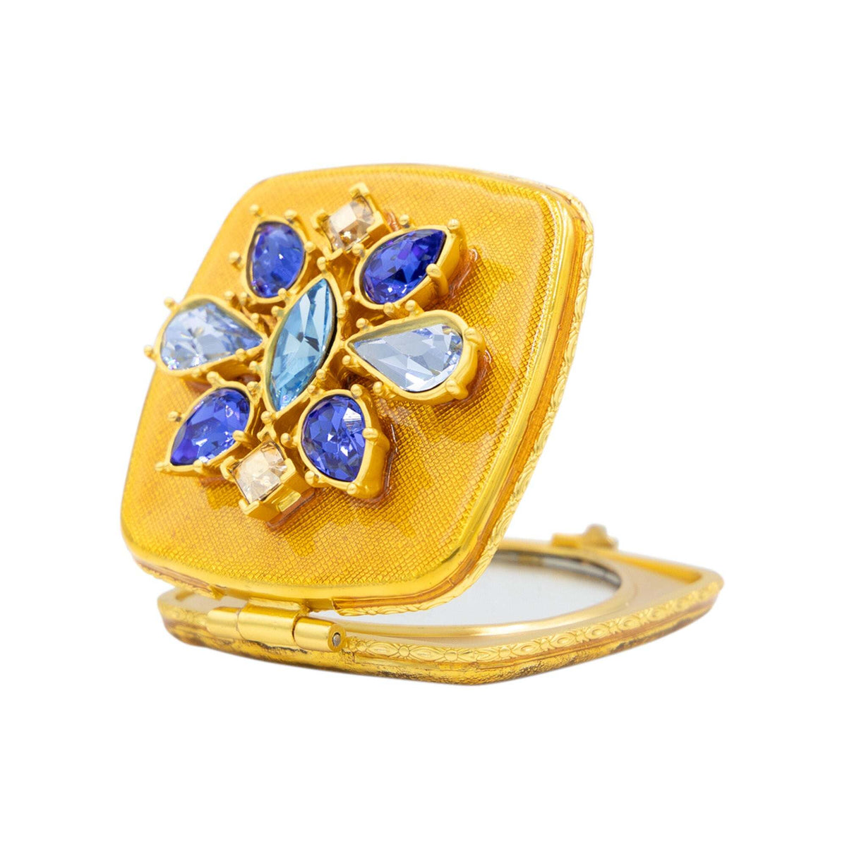 Jay Strongwater Luella 2” Square Jeweled Compact – Delft Garden Handheld Mirror, alternate view