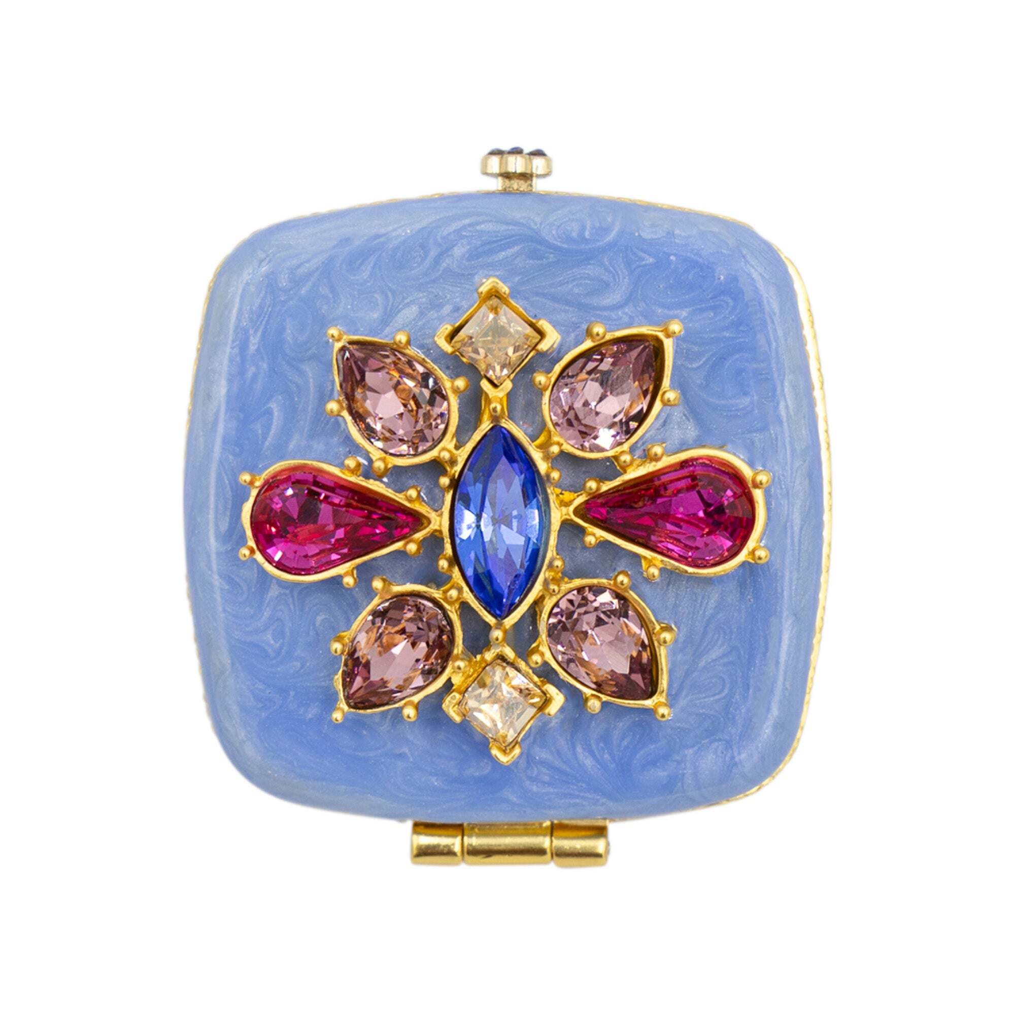 Jay Strongwater Luella 2” Square Jeweled Compact – Flora & Fauna Handheld Mirror