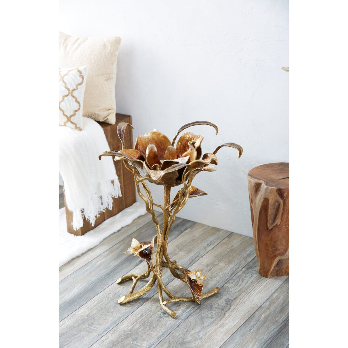Jay Strongwater Marjorie Magnolia Table - Gold & White, alternate view