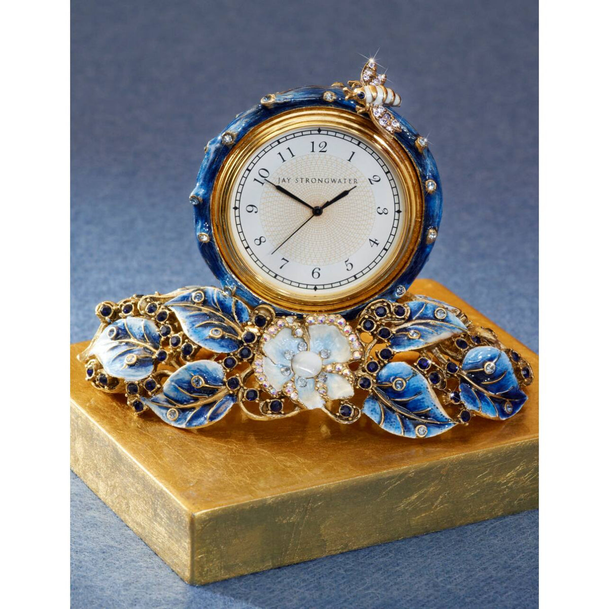 Jay Strongwater Mayfair Leaf & Bee Clock - Delft Garden, alternate view