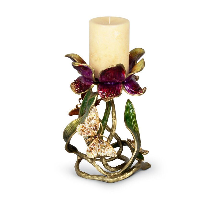 Jay Strongwater Meredith Floral 9" Pillar Candle Holder Brocade Candleholder, alternate view
