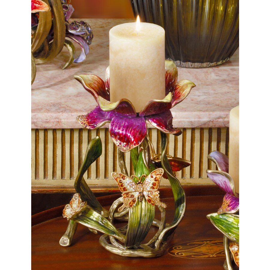 Jay Strongwater Meredith Floral 9" Pillar Candle Holder Brocade Candleholder, alternate view