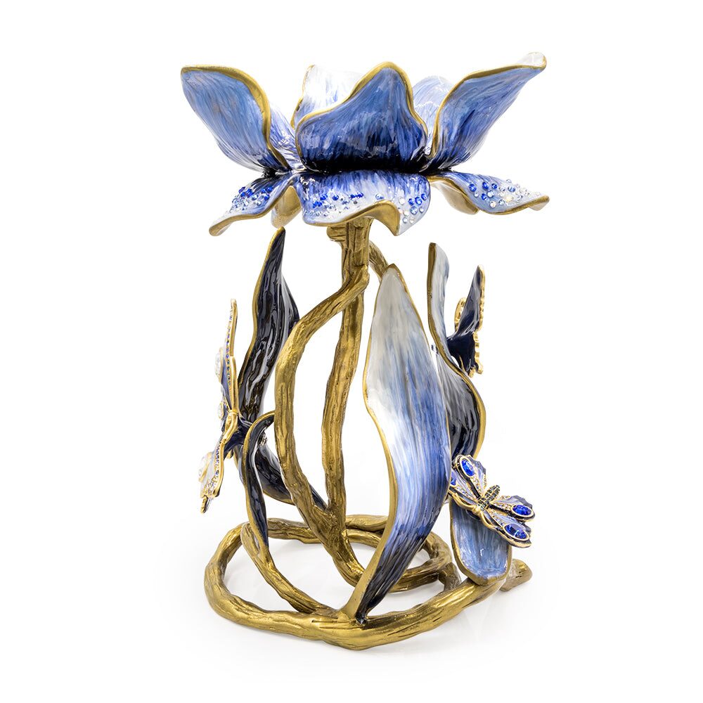 Jay Strongwater Meredith Floral 9" Pillar Candle Holder Delft Garden Candleholder, alternate view