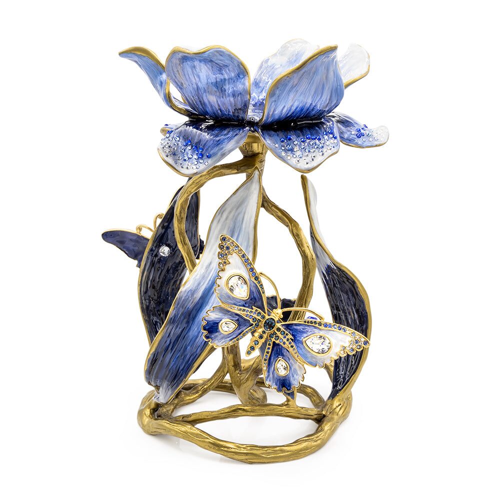 Jay Strongwater Meredith Floral 9" Pillar Candle Holder Delft Garden Candleholder, alternate view