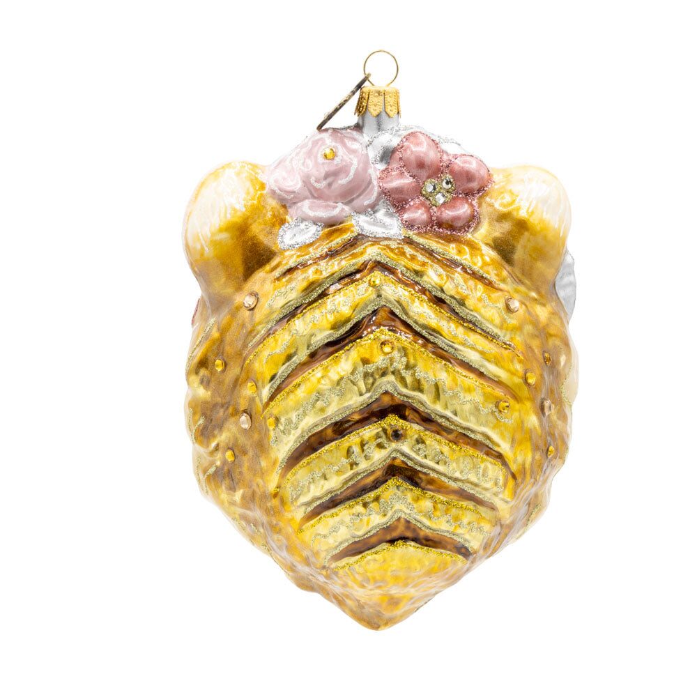 Jay Strongwater Metallic Tiger with Flower Crown Ornament, alternate view