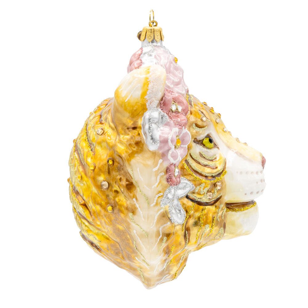 Jay Strongwater Metallic Tiger with Flower Crown Ornament, alternate view