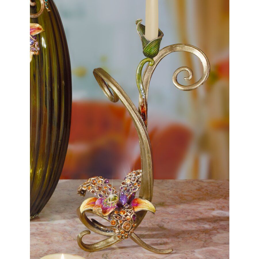 Jay Strongwater Mirabelle Orchid Single Candlestick - Flora Candlestick Holder, alternate view