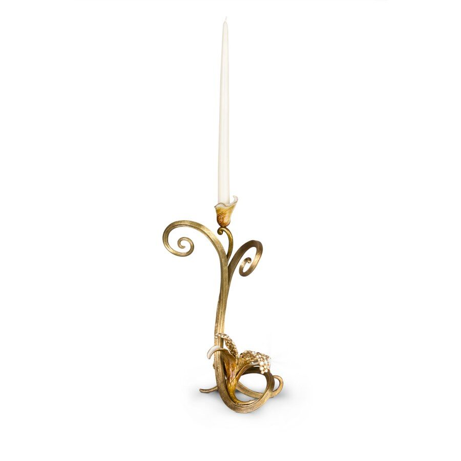 Jay Strongwater Mirabelle Orchid Single Candlestick Golden Candlestick Holder, alternate view