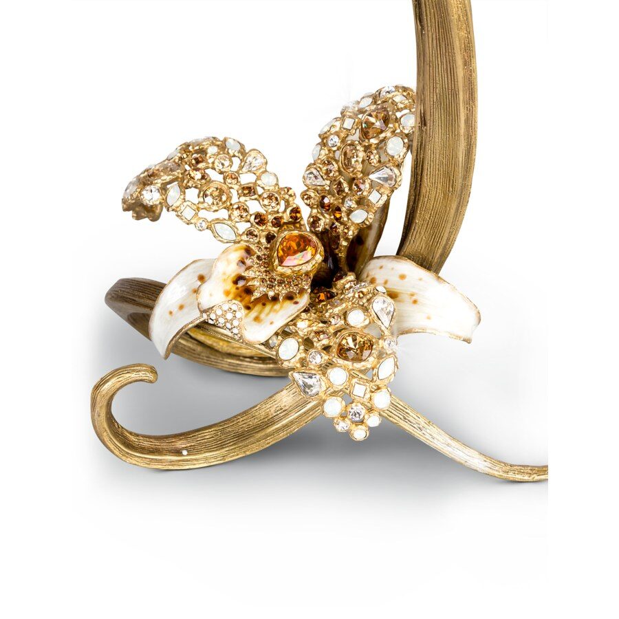 Jay Strongwater Mirabelle Orchid Single Candlestick Golden Candlestick Holder, alternate view