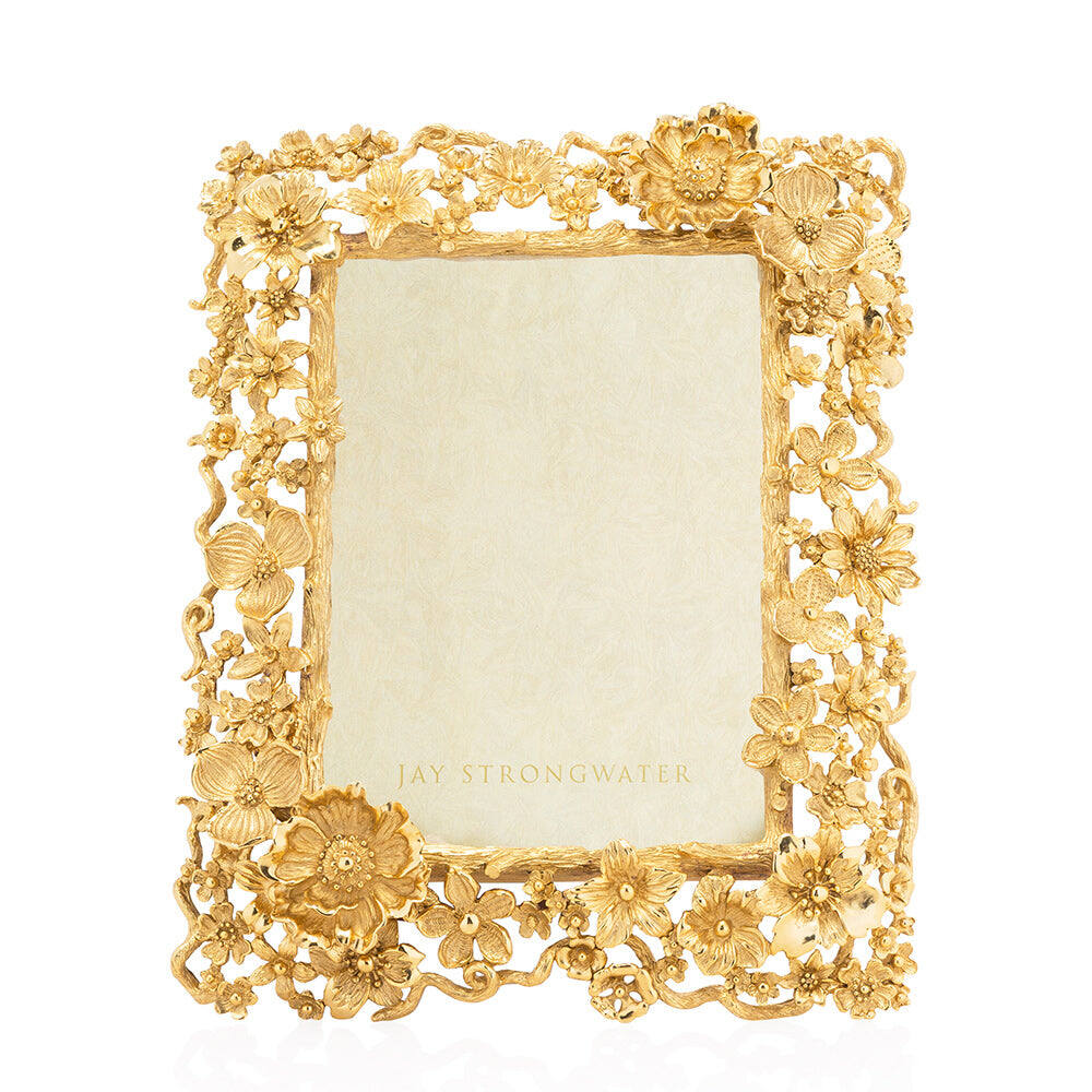 Jay Strongwater Ophelia Cluster Floral 5"x7" Frame - Gold