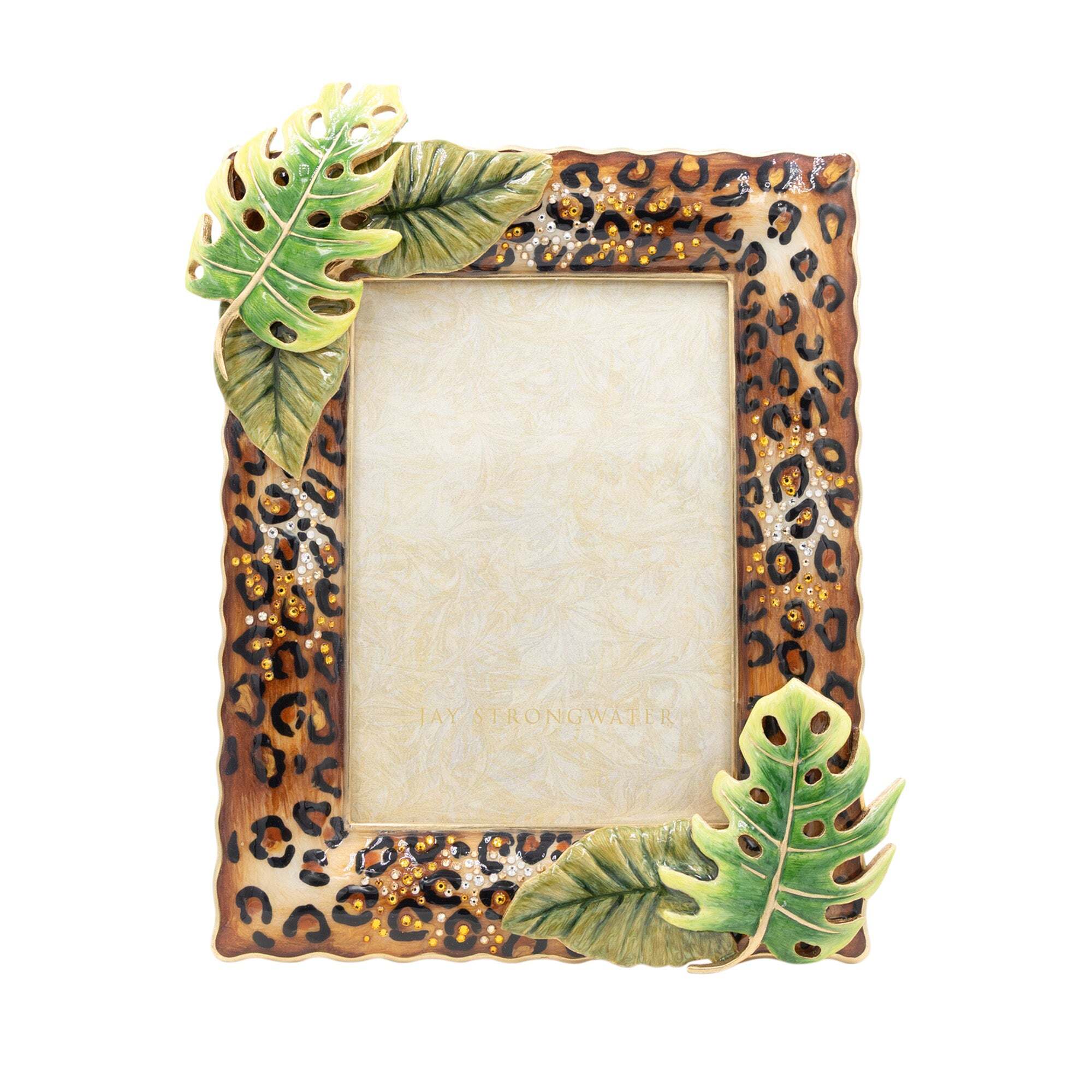 Jay Strongwater Orion Leopard Print and Palm Leaf 5" X 7" Frame