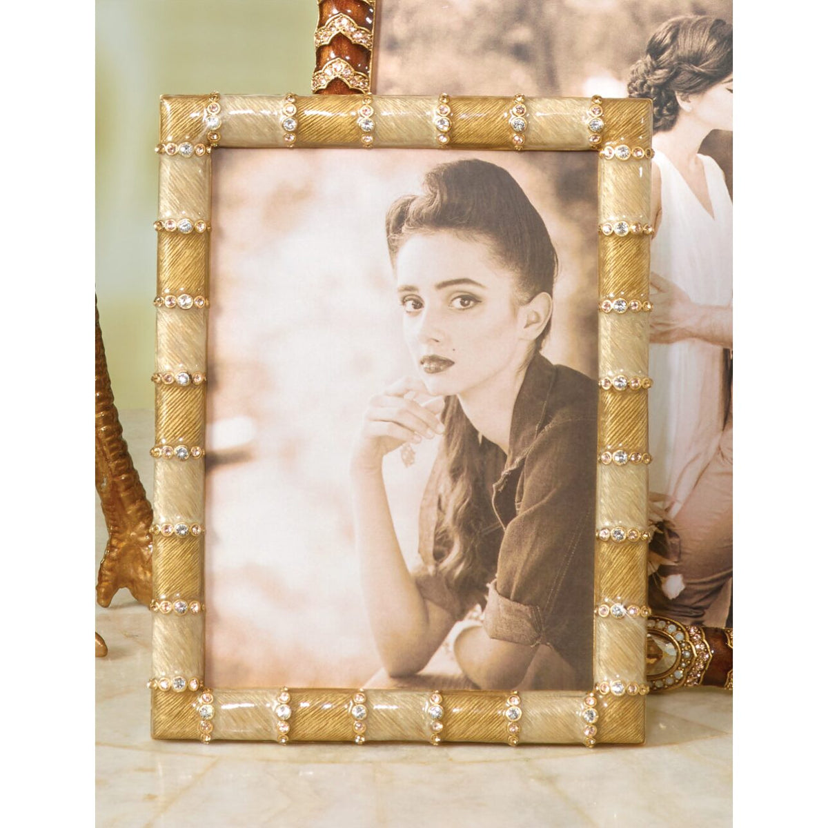 Jay Strongwater Pierce Striped 5" X 7" Frame - Golden, alternate view