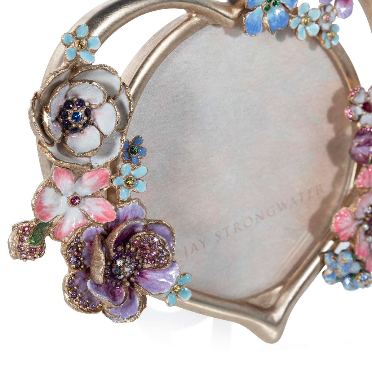 Jay Strongwater Prem 4" Round Heart Bouquet Frame - Flora, alternate view