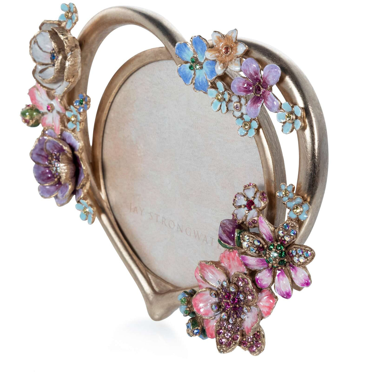 Jay Strongwater Prem 4" Round Heart Bouquet Frame - Flora, alternate view