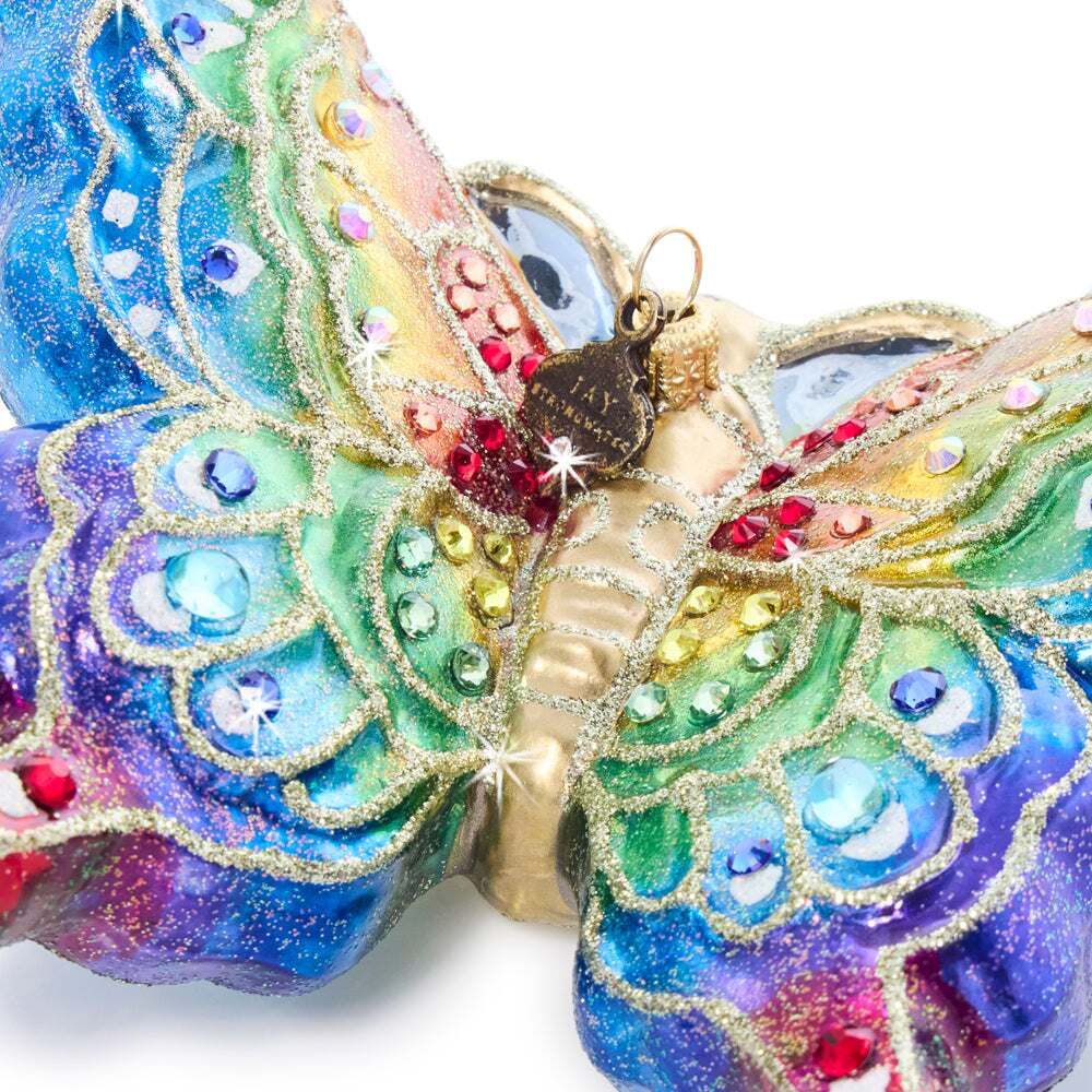 Jay Strongwater Rainbow Butterfly Glass Ornament, detail view