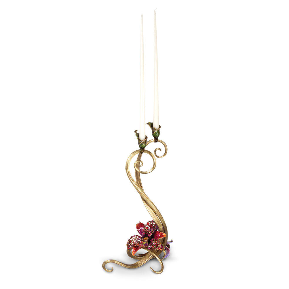 Jay Strongwater Roselyn Orchid Double Candlestick - Flora Candlestick Holder