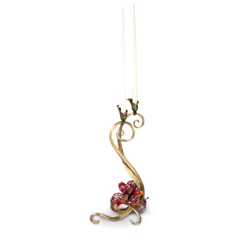 Jay Strongwater Roselyn Orchid Double Candlestick - Flora Candlestick Holder, alternate view