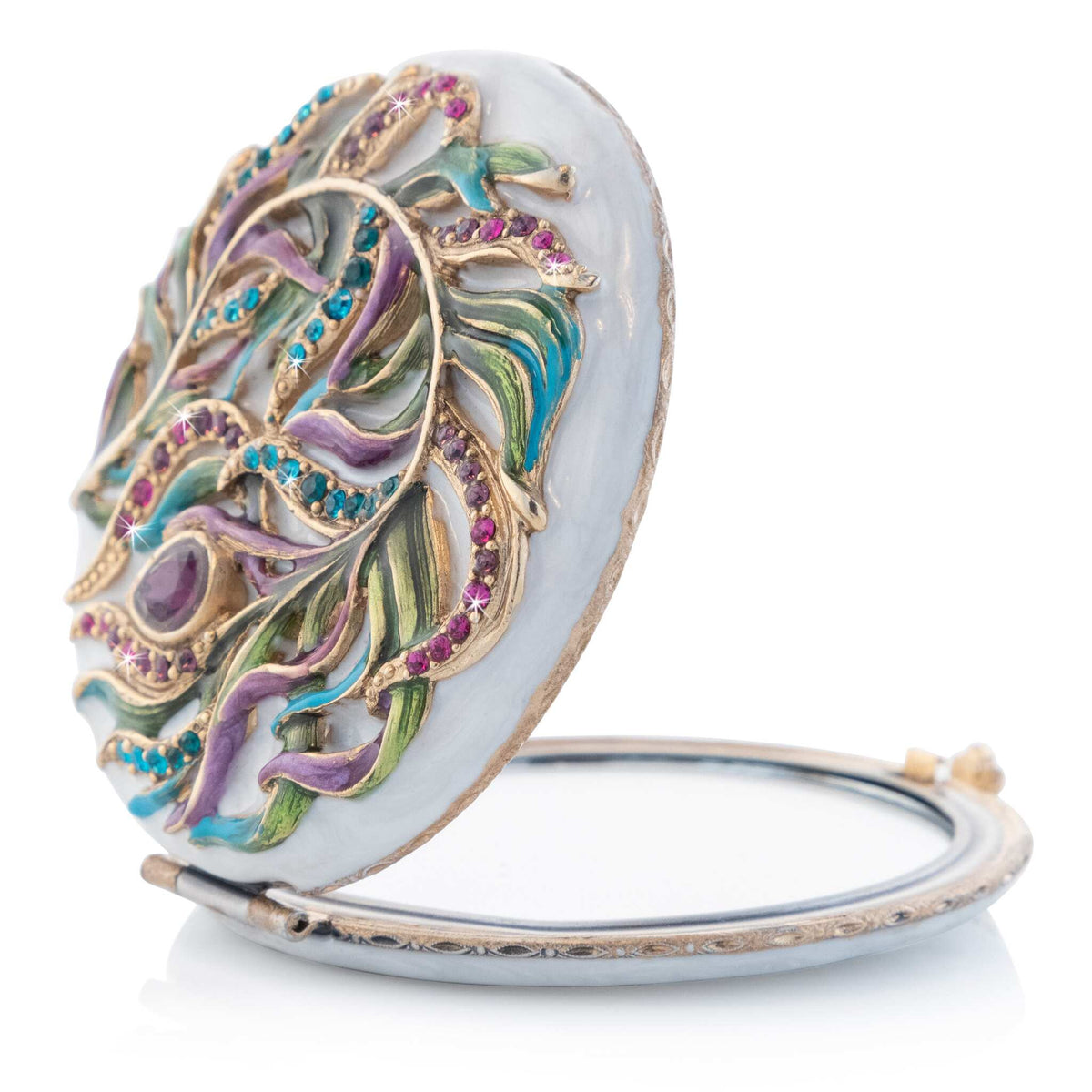 Jay Strongwater Rowan Classic Peacock Compact Handheld Mirror, alternate view
