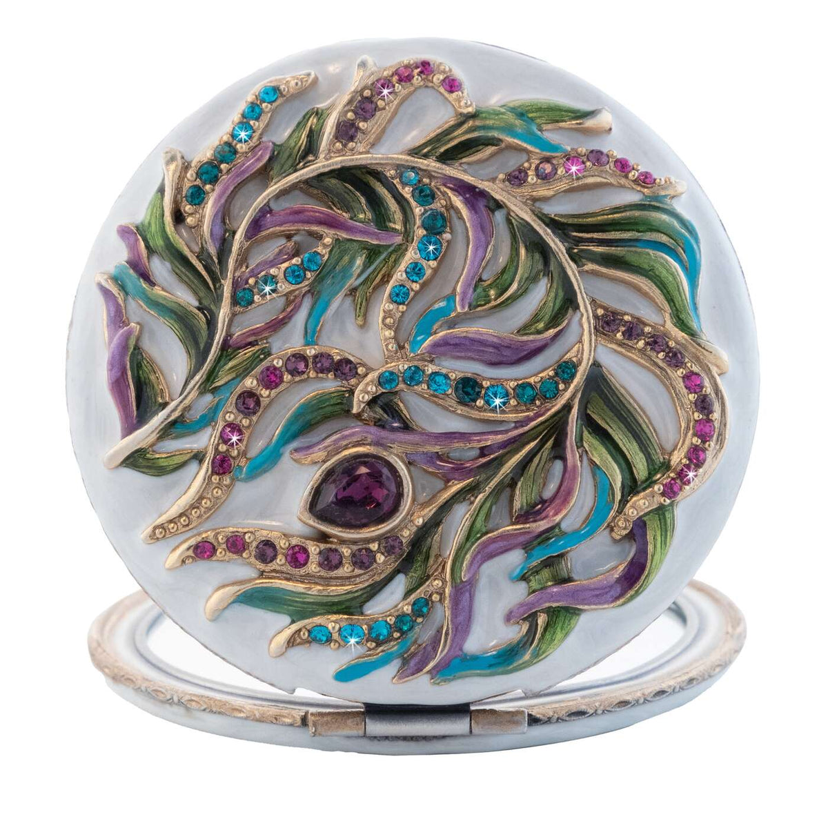 Jay Strongwater Rowan Classic Peacock Compact Handheld Mirror, alternate view