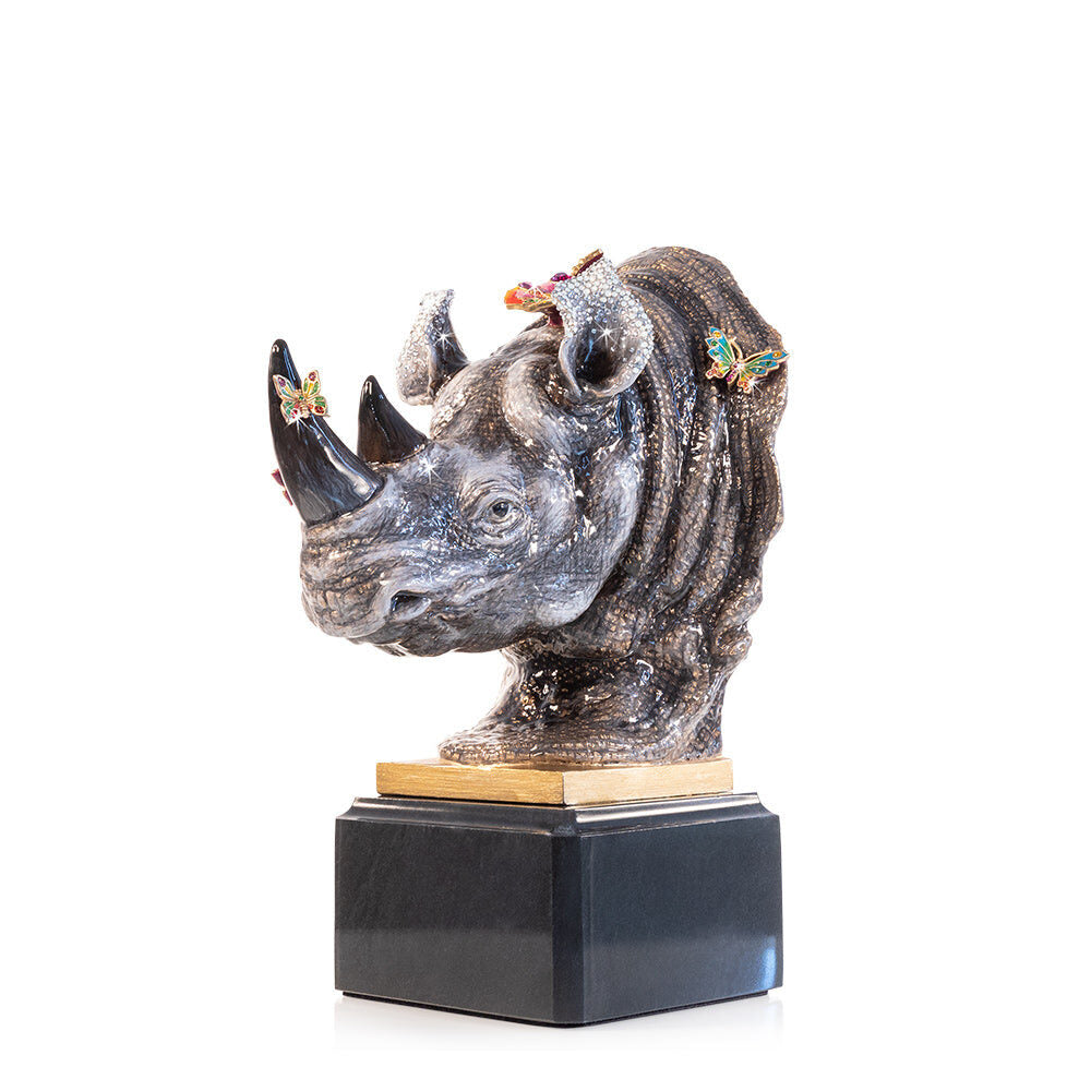 Jay Strongwater Rufus Rhino Bust with Butterflies Objet Figurine